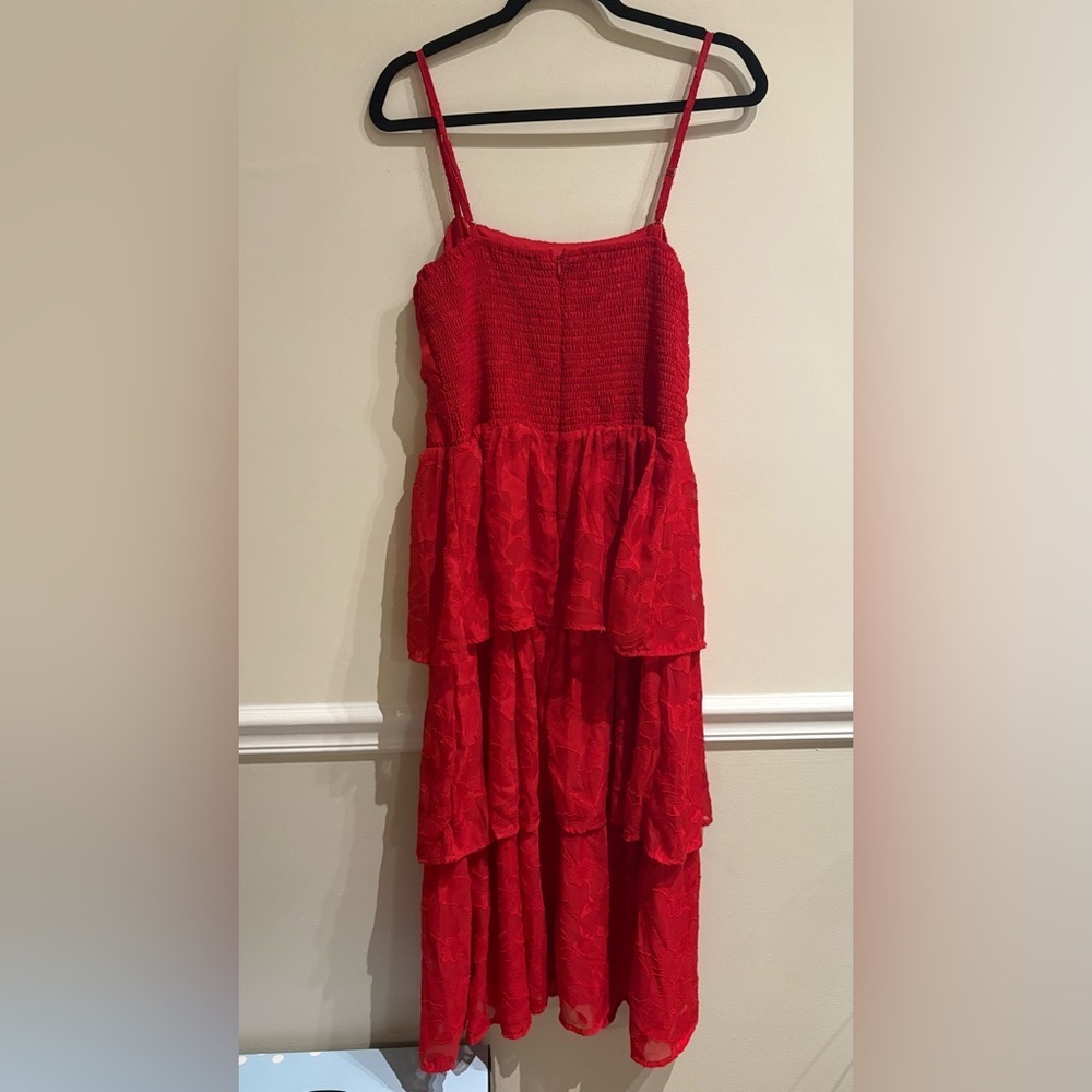 Lulus Grace and Beauty Red Burnout Floral Print Tiered Dress Size XL - Picture 5 of 8